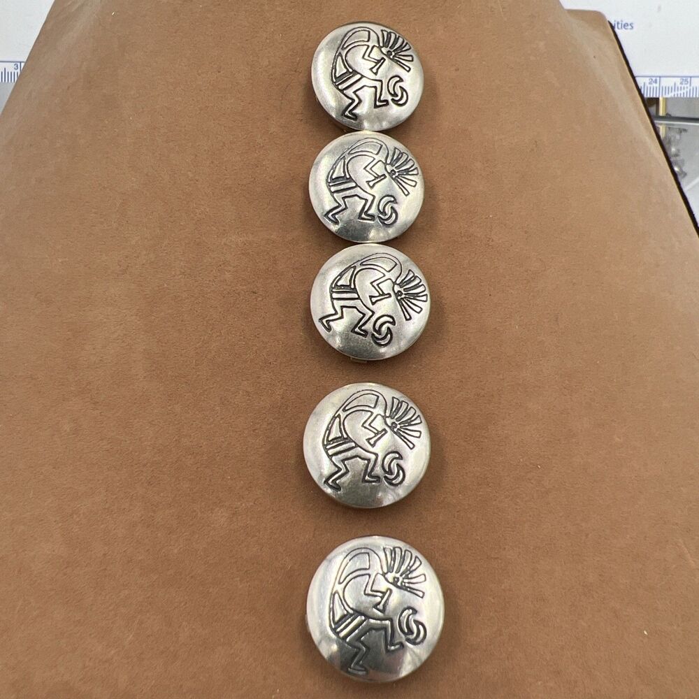 Set Of 5 Sterling Silver Button Covers Western Native American Kokopelli Vintage